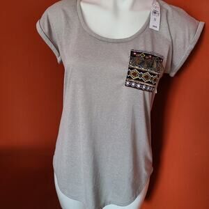 Loft Outlet Gray Tshirt with Patterned Pocket Med